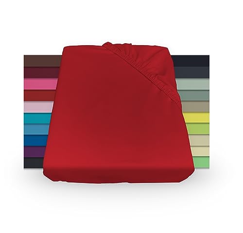 NIBLO Premium Jersey Spannbettlaken Spannbetttuch 90X200 Rot Laken 100% gekämmte Baumwolle Bettlaken für alle Matratzen bis 25cm Höhe Oeko-TEX® hochwertige Verarbeitung von NIBLO