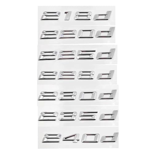 NIBOTT 3D ABS Auto Stamm Buchstaben Logo Aufkleber Abzeichen Emblem Aufkleber Fit for BMW 2 Serie 216d 218d 220d 225d 228d 230d 235d 240d F22 F23 F44(Gloss Silver,220d) von NIBOTT
