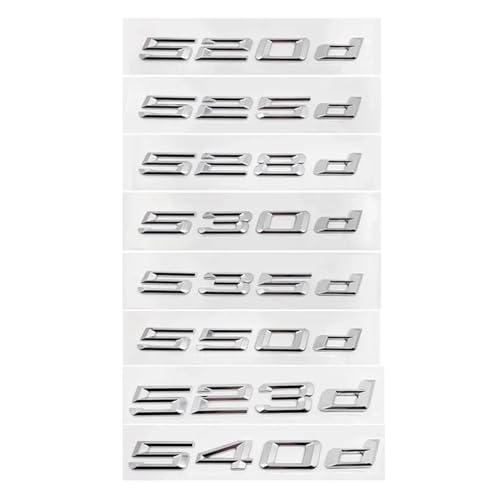 NIBOTT 3D ABS Auto Stamm Buchstaben Logo Aufkleber Abzeichen Emblem Aufkleber Fit for BMW 5 Series 520d 525d 528d 530d 535d 540d E39 E60 E61 F07 F10 F11(Gloss Silver,540d) von NIBOTT