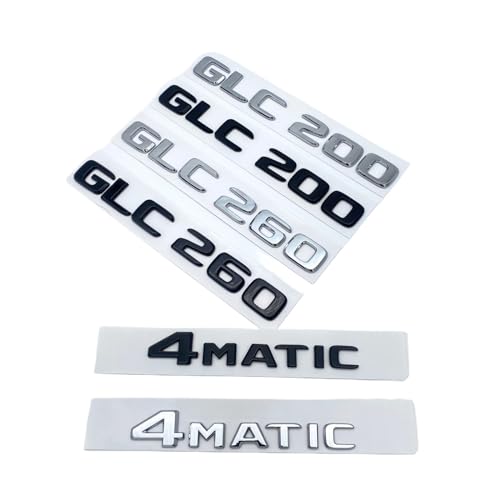 NIBOTT 3D ABS Chrom Schwarz Buchstaben GLC260 GLC300 GLC350 GLC220d GLC350e 4Matic Emblem Passend for Mercedes Benz GLC X253 Kofferraum Logo Aufkleber (Color : Matte Black, Size : 4Matic) von NIBOTT