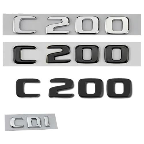 NIBOTT 3D ABS Schwarz Auto Hinten Stamm Abzeichen Aufkleber Buchstaben Aufkleber Logo CDI 4MATIC Emblem Fit for Mercedes Benz C200 w205 W204 Zubehör(Glossy Black,C200) von NIBOTT