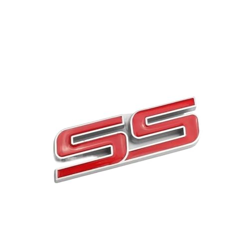 NIBOTT 3D Metall Schwarz Weiß Rot Logo SS Emblem Auto Abzeichen Stamm Aufkleber Fit for Chevrolet Fit for Camaro SS Aufkleber Zubehör (Color : Red) von NIBOTT