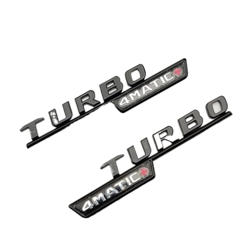 NIBOTT 3D Schwarze Chrom-Buchstaben for Auto-Logo-Aufkleber passend for Mercedes A45S AMG W177 Zubehör Turbo 4matic Emblem Heckkoffer-Abzeichen (Color : TB Plus Black 2pcs) von NIBOTT