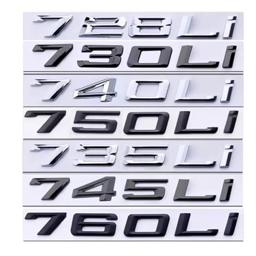 NIBOTT Alte Schriftart Zahlen Buchstaben 730Li 735Li 740Li 745Li 750Li 760Li Top ABS Emblem Passend for BMW 7er Kofferraum Typenschild Logo Aufkleber(Chrome,760Li) von NIBOTT