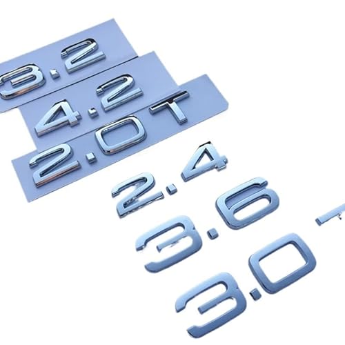 NIBOTT Emblem passend for Audi 1,8 T 2,0 T 2,4 3,0 T 3,2 3,6 A3 A4 A5 A6L A7 A8L Q3 Q5 Q7 Allradantrieb Kofferraum-Logo-Aufkleber(Chrome,1.8T) von NIBOTT