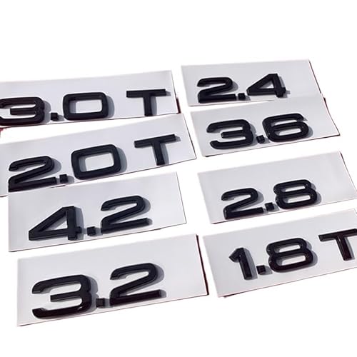 NIBOTT Emblem passend for Audi 1,8 T 2,0 T 2,4 3,0 T 3,2 3,6 A3 A4 A5 A6L A7 A8L Q3 Q5 Q7 Allradantrieb Kofferraum-Logo-Aufkleber(Glossy Black,2.0T) von NIBOTT