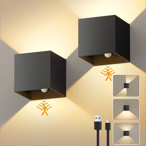 NIBSHOOM Akku Wandleuchte Innen Mit Bewegungsmelder, 2 Stück Wandlampe Akku Ohne Stromanschluss Verstellbare Lichtstrahlform,3000K LED Wandleuchte Batterie,Wandlampe Innen Kabellos Dimmbar Schwarz NIBSHOOM Akku Wandleuchte Innen Mit Bewegungsmelder, 2 Stück Wandlampe Akku Ohne Stromanschluss Verstellbare Lichtstrahlform,3000K LED Wandleuchte Batterie,Wandlampe Innen Kabellos Dimmbar Schwarz von NIBSHOOM