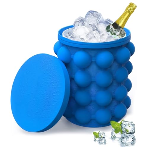 EiswüRfel Silikonform, Ice Cube Maker Silikon Eiseimer Rund, Eiseimer mit Deckel, Wiederverwendbarer Eiskübel 2 in1, Eiswürfelbereiter für gefrorene Cocktails,Bier, Whiskey, Getränke von NICAI Kitchen