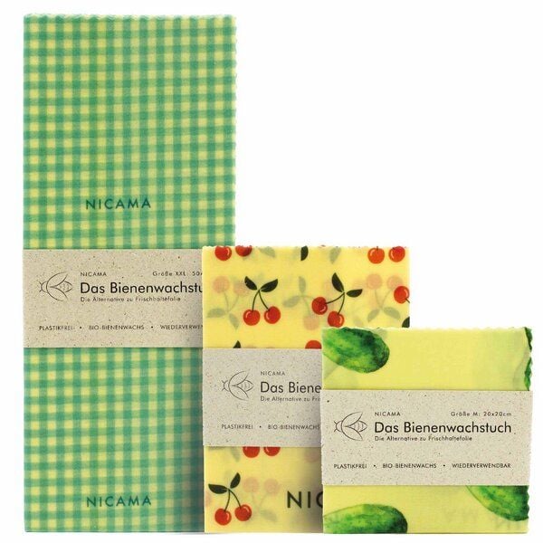 NICAMA Bienenwachstücher 3er Set (M + L + XXL) von NICAMA
