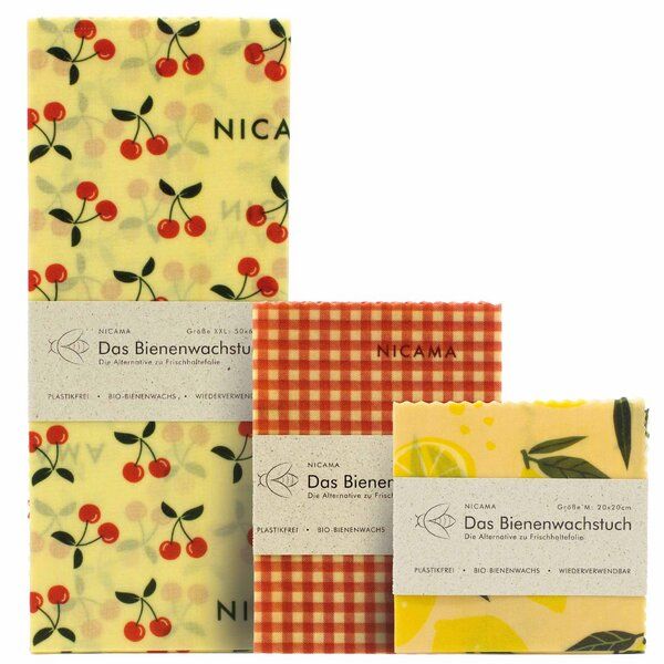 NICAMA Bienenwachstücher 3er Set (M + L + XXL) von NICAMA