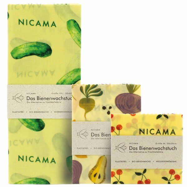 NICAMA Bienenwachstücher 3er Set (M + L + XXL) von NICAMA