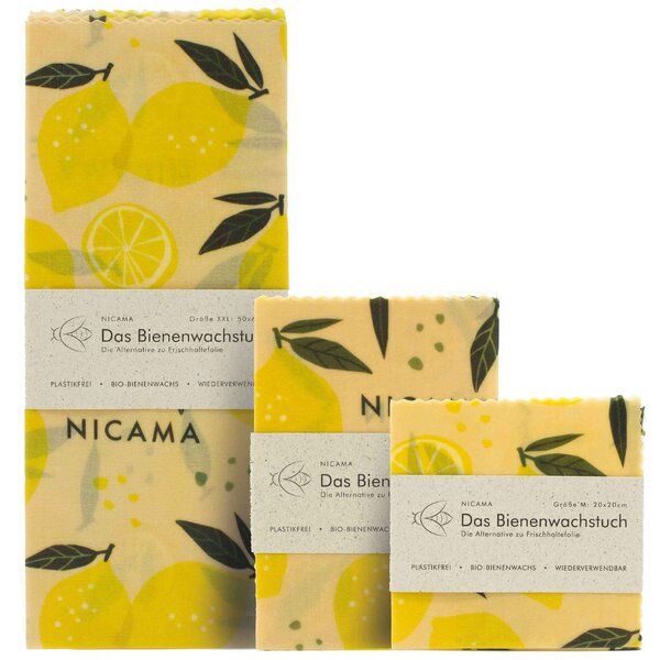 NICAMA Bienenwachstücher 3er Set (M + L + XXL) von NICAMA
