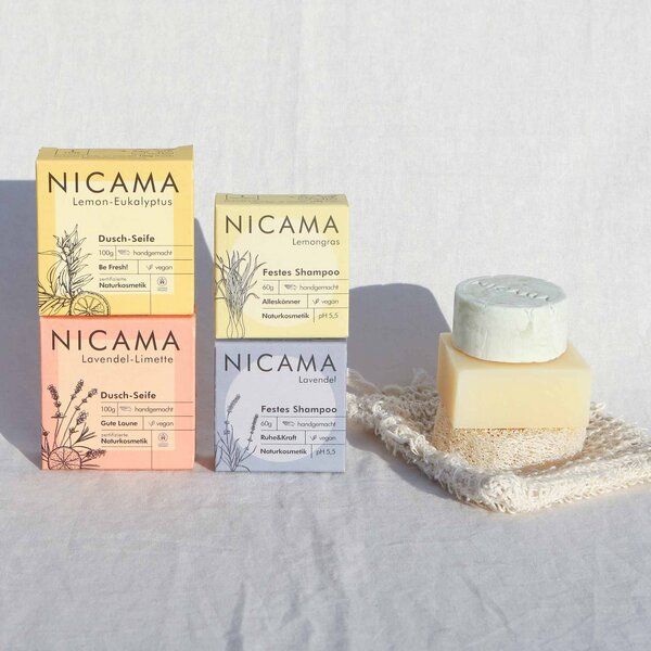 NICAMA Plastikfrei Duschen - Shampoo- und Seifenset für Körper und Haar von NICAMA