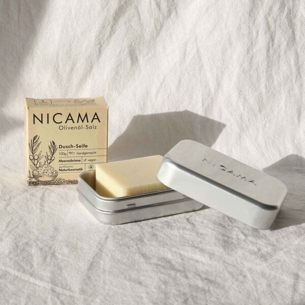 NICAMA Plastikfreies Seifen-Set: Seife + Seifendose mit Abtropfschale von NICAMA