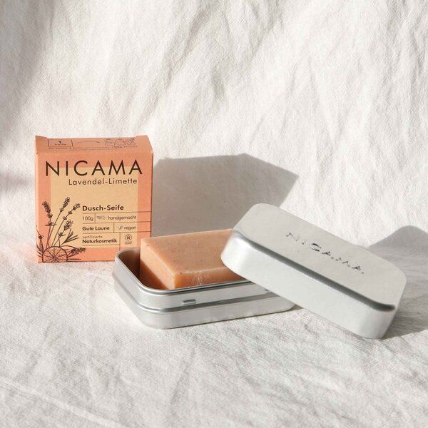 NICAMA Plastikfreies Seifen-Set: Seife + Seifendose mit Abtropfschale von NICAMA