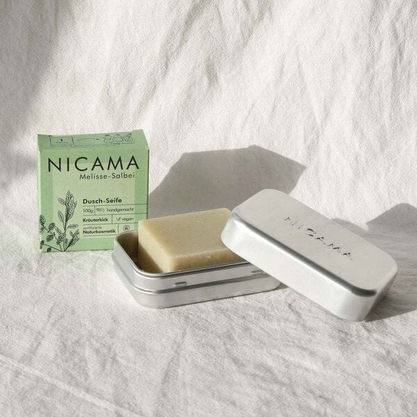 NICAMA Plastikfreies Seifen-Set: Seife + Seifendose mit Abtropfschale von NICAMA