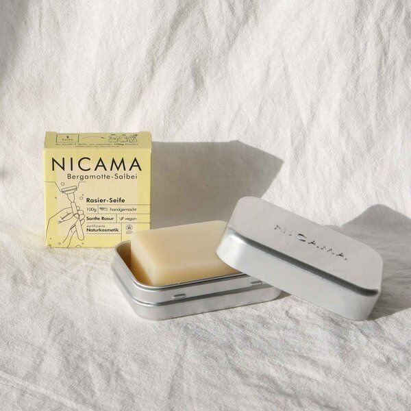 NICAMA Plastikfreies Seifen-Set: Seife + Seifendose mit Abtropfschale von NICAMA