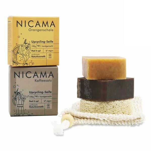 NICAMAᵘᵖ Upcycling-Seifenset mit Peelingeffekt und Zubehör von NICAMA
