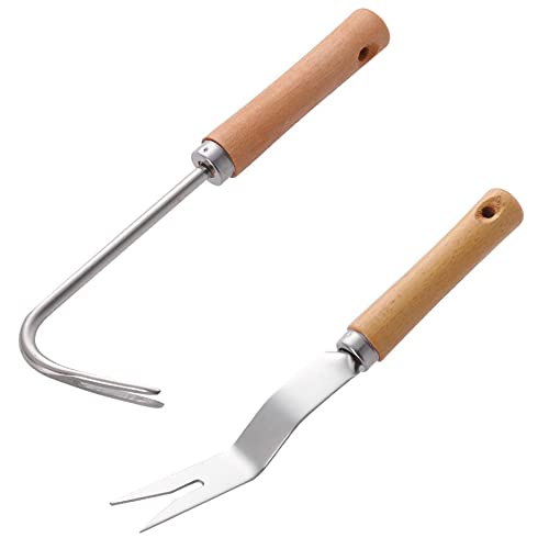 NICAVKIT 2 Stück Hand Unkrautstecher, Garten Manueller Weeder, Jäten Wurzeljäter Gartengerät,Unkrautjäter mit Holzgriff,Wurzeljäter Unkrautgabel für Garten zum Graben, Umpflanzen, Jäten von NICAVKIT