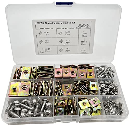 NICAVKIT 200pcs Gewinde Clip Mutter Set, U-Typ Blechmuttern mit Schrauben Nr.6/8/10/12 M3 M4 M5, Schnappmutter Set Edelstahl Schlauchschellen Set Auto Befestigung Clips für Auto Motorader NICAVKIT 200pcs Gewinde Clip Mutter Set, U-Typ Blechmuttern mit Schrauben Nr.6/8/10/12 M3 M4 M5, Schnappmutter Set Edelstahl Schlauchschellen Set Auto Befestigung Clips für Auto Motorader von NICAVKIT