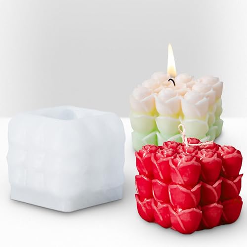 NICAVKIT 3D Rosenblumen Cube Kerzenform Silikon,3D DIY Silikonform Kerzen Gießen Formen,Bubble Kerzenform für Sojawachs, Bienenwachs, Aromatherapie, Schokolade von NICAVKIT