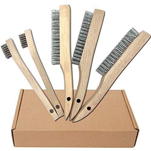 NICAVKIT 5-tlg Handdrahtbürste Set , Drahtbürsten mit Holzgriff, 3 x groß Edelstahlbürste 250 mm, 2 x Klein Edelstahlbürste 205 mm , Metallbürste Handdrahtbürstensatz für Metall, Holz, Grill von NICAVKIT