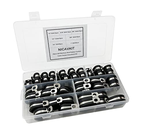 NICAVKIT 66 Stk Kabelklemme Gummi P Clips Schlauchschellen Rohrschellen Kabelklemmen Edelstahl Kit 7 Größen 6/8/10/13/16/19/25mm Kabelklemme,Metalldraht Kabelklemme Kit von NICAVKIT