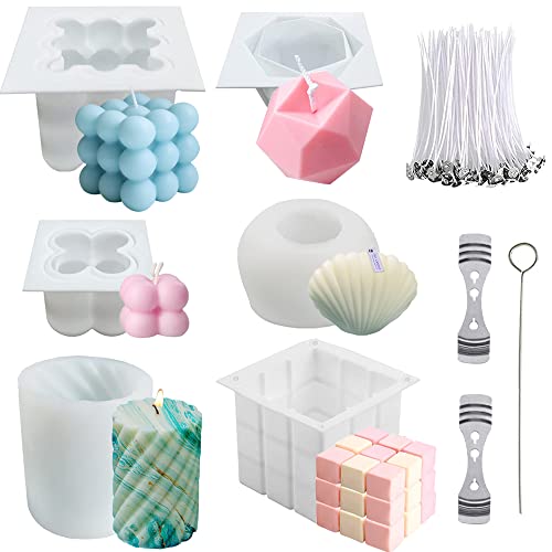 NICAVKIT 6pcs Kerzenform Bubble Kerzen Kit, 3D DIY Silikonform Kerzen-Gießen Formen und Kerzendocht Set, Silikon Kerzenformen zum Gießen als Heimdekorationen, Bastel Ornamente, DIY Duftkerze, Seife von NICAVKIT