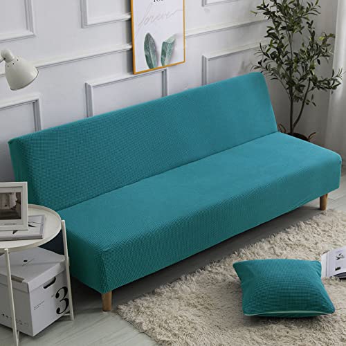 Dick dehnen Sofabezug ohne Armlehnen Reich strukturierte kleine Karos Sofabezug Armlose Waschbar Armless Schlafsofa-Bezüge mit elastischem Boden für Wohnzimmer Schlafzimmer -Blau Grün-180-200cm von NICCEN
