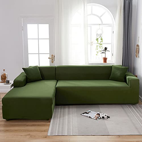 L-Form Sofa Abdeckung Einfarbig Couchbezug L Form Elastischer Stretch Sofabezug Ecksofa Universal All-Inclusive Anti-Katzenkratzen -grün-3-Sitzer + 3-Sitzer von NICCEN