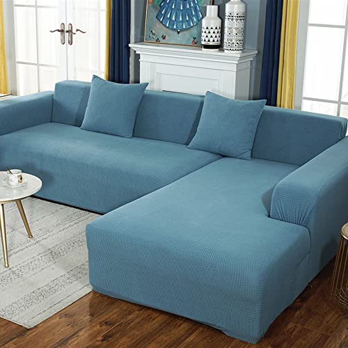 NICCEN 2 Stück Spandex rutschfest Sofabezug L Form Superstretch Couch überzug l Form Weichheit Sofa überzug l Form Ideal für Kinder und Haustiere -blau-2-2-Sitzer + 3-Sitzer von NICCEN