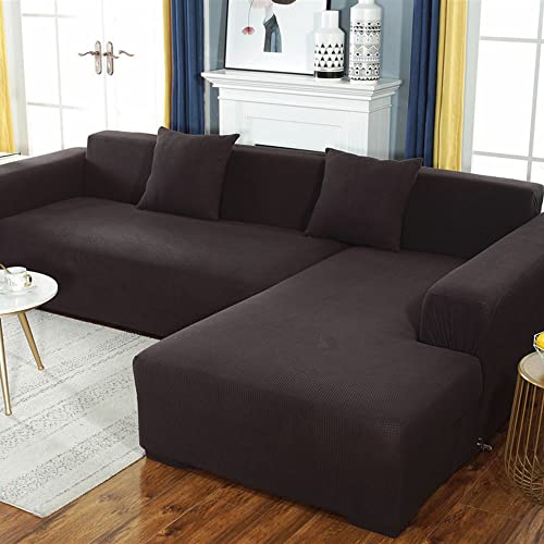 NICCEN 2 Stück Spandex rutschfest Sofabezug L Form Superstretch Couch überzug l Form Weichheit Sofa überzug l Form Ideal für Kinder und Haustiere -braun-2-3-Sitzer + 3-Sitzer von NICCEN