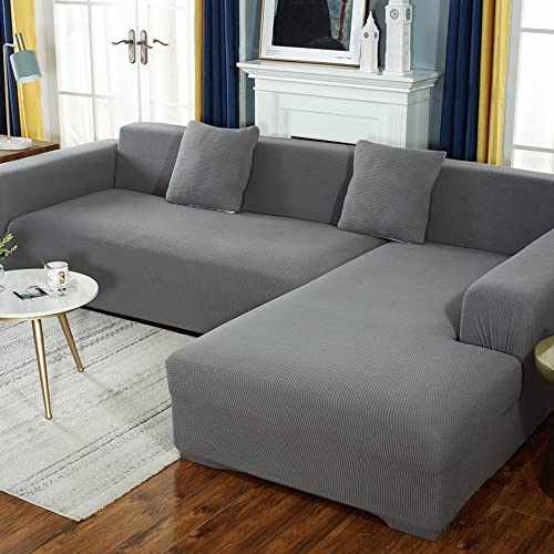 NICCEN 2 Stück Spandex rutschfest Sofabezug L Form Superstretch Couch überzug l Form Weichheit Sofa überzug l Form Ideal für Kinder und Haustiere -grau-1-2-Sitzer + 3-Sitzer von NICCEN