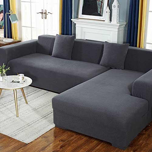 NICCEN 2 Stück Spandex rutschfest Sofabezug L Form Superstretch Couch überzug l Form Weichheit Sofa überzug l Form Ideal für Kinder und Haustiere -grau-2-3-Sitzer + 3-Sitzer von NICCEN