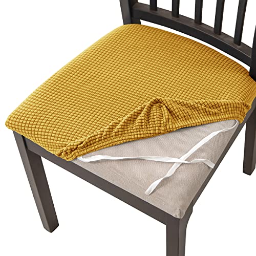 NICCEN Stuhlbezug Sitzfläche Stuhlhussen für Esszimmer, Stretch-Jacquard Sitzbezug Stuhl Satz von 2 4 6 8, Abnehmbarer waschbarer Stuhlsitzbezug -Gold-4 Stück von NICCEN