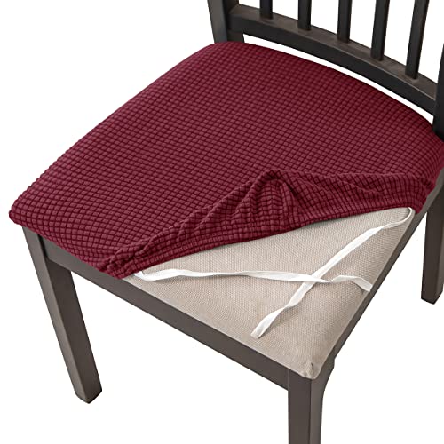 NICCEN Stuhlbezug Sitzfläche Stuhlhussen für Esszimmer, Stretch-Jacquard Sitzbezug Stuhl Satz von 2 4 6 8, Abnehmbarer waschbarer Stuhlsitzbezug -Weinrot-4 Stück von NICCEN