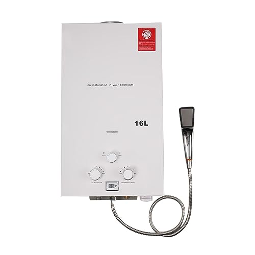 NICCOO 16L LPG Durchlauferhitzer, 32KW Propangas Warmwasserbereiter, Tragbarer Tankless Instant Heißwasserbereiter, 4.3 GPM Camping-Gasdusche CE für den Außenbereich RV Pferde Dusche von NICCOO