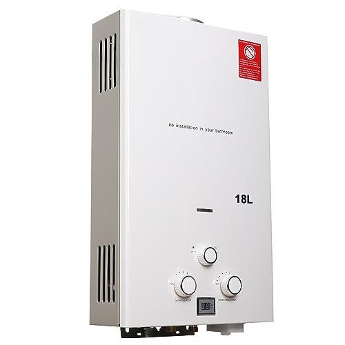 Tankless Gasdurchlauferhitzer, 18L Outdoor Gas Propan Durchlauferhitzer mit Digital-Anzeige, 36KW LPG Instant Warmwasserbereiter CE mit Duschkopf für Pferdedusche, Camping, Wohnmobilausflug von NICCOO