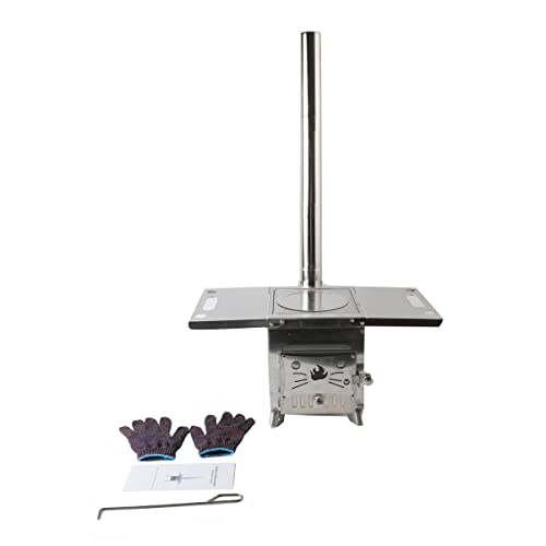 NICCOO Zeltofen, 78x52x160cm Zelt Ofen Outdoor Tragbarer Holzofen Campingofen, Ultralight Tent Stove Outdoor-Herd, Holzkocher Campingherde, Gesamtrohrlänge 870 mm, Zelthitzer Für Camping, silber von NICCOO