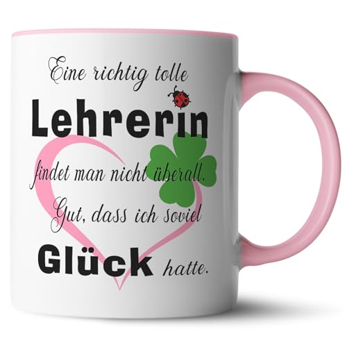 NICE-PRESENTS - Tasse für Lehrerinnen - Altrosa Kaffeetasse mit Spruch & rosa Herz, Glückskleeblatt - Geschenkidee für Lehrer - 300 ml Keramik, spülmaschinenfest, Mikrowellen geeignet NICE-PRESENTS - Tasse für Lehrerinnen - Altrosa Kaffeetasse mit Spruch & rosa Herz, Glückskleeblatt - Geschenkidee für Lehrer - 300 ml Keramik, spülmaschinenfest, Mikrowellen geeignet von NICE-PRESENTS