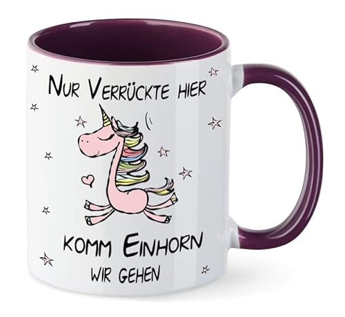 Nur Verrückte Hier. Die lustige Tasse - komm Einhorn wir gehen. Tasse für Kaffee, Tee und alle Anderen Getränke die warm oder kalt bleiben sollen. (X-Lila) von NICE-PRESENTS