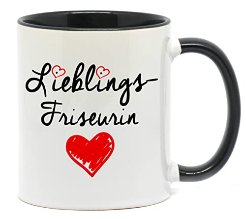 Tasse in hochwertiger Qualität, beidseitig bedruckt. Für die beste Lieblingsfriseurin in jedem Salon. Da freut sich jede Friseurin, Chefin, Kollegin oder Freundin bei der Arbeit drauf. (Schwarz-Rot) von NICE-PRESENTS