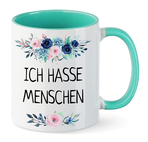 Tasse mit Spruch - ICH HASSE MENSCHEN - beidseitig bedruckt und ein Geschenk für viele Gelegenheiten. Spülmaschinenfest (Mint) von NICE-PRESENTS