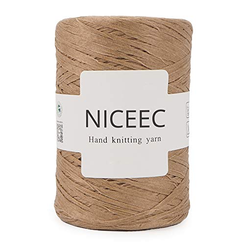 NICEEC Kraftpapiergarn, Bastgarn, weiches Bastelgarn, Polyestergarn zum Häkeln, DIY, Weben, Gesamtlänge: 390 m, 150 g, Khaki von NICEEC