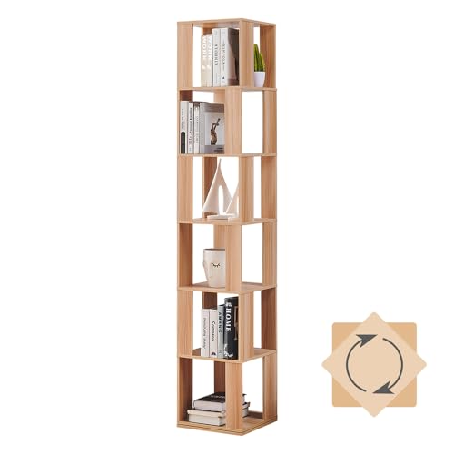 190 cm Drehbares Bücherregal, 6-stufiges Eckregal Bücherregale für Ecke, hohes Ausstellungsregal, Hohes schlankes Bücherregal für Wohnzimmer, Bibliothek (Natur) von NICEME