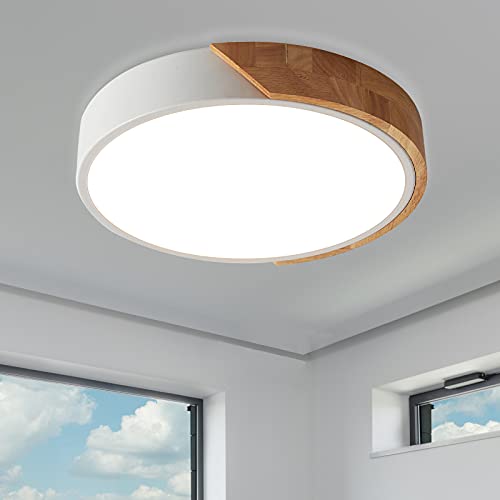 NICEME Led Deckenlampe Holz 24W,Weißes Licht 6500K Led Deckenleuchte,Led Lampen Deckenlampen Für Wohnzimmer Schlafzimmer Badezimmer Balkon Flur Keller Ø30Cm von NICEME