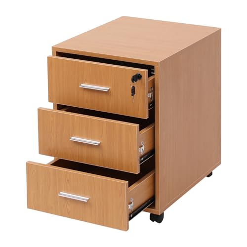 NICEME Bürocontainer mit 3 Schubladen, Rollcontainer unter Schreibtisch,Büroschrank für Dokumente, auch als Druckertisch, mobiler Aktenschrank aus MDF (Abschließbar) von NICEME