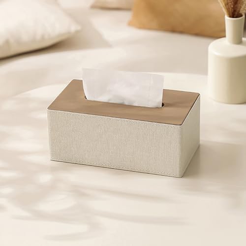 NICEME Kosmetiktücherbox, Taschentuchbox für den Schreibtisch, Papier Handtuchspender, für Büro und Zuhause, 25 x 14 x 10 cm, Beige von NICEME