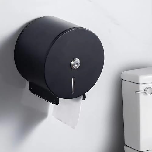 NICEME Toilettenpapierhalter - Edelstahl Handtuchspender abschließbar - Öffentliche Toilettenpapierspender -Handtuchspender inklusive Montagematerial -Durchmesser 149mm Mittelachse 30mm - Schwarz von NICEME