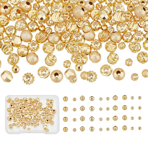 NICENEEDED 100 Stück 18K Vergoldete Abstandsperlen Für Armbänder, Hohle Kugelperlen, Runde Lose Metallperlen, Verschiedene Armbandperlen NICENEEDED 100 Stück 18K Vergoldete Abstandsperlen Für Armbänder, Hohle Kugelperlen, Runde Lose Metallperlen, Verschiedene Armbandperlen von NICENEEDED